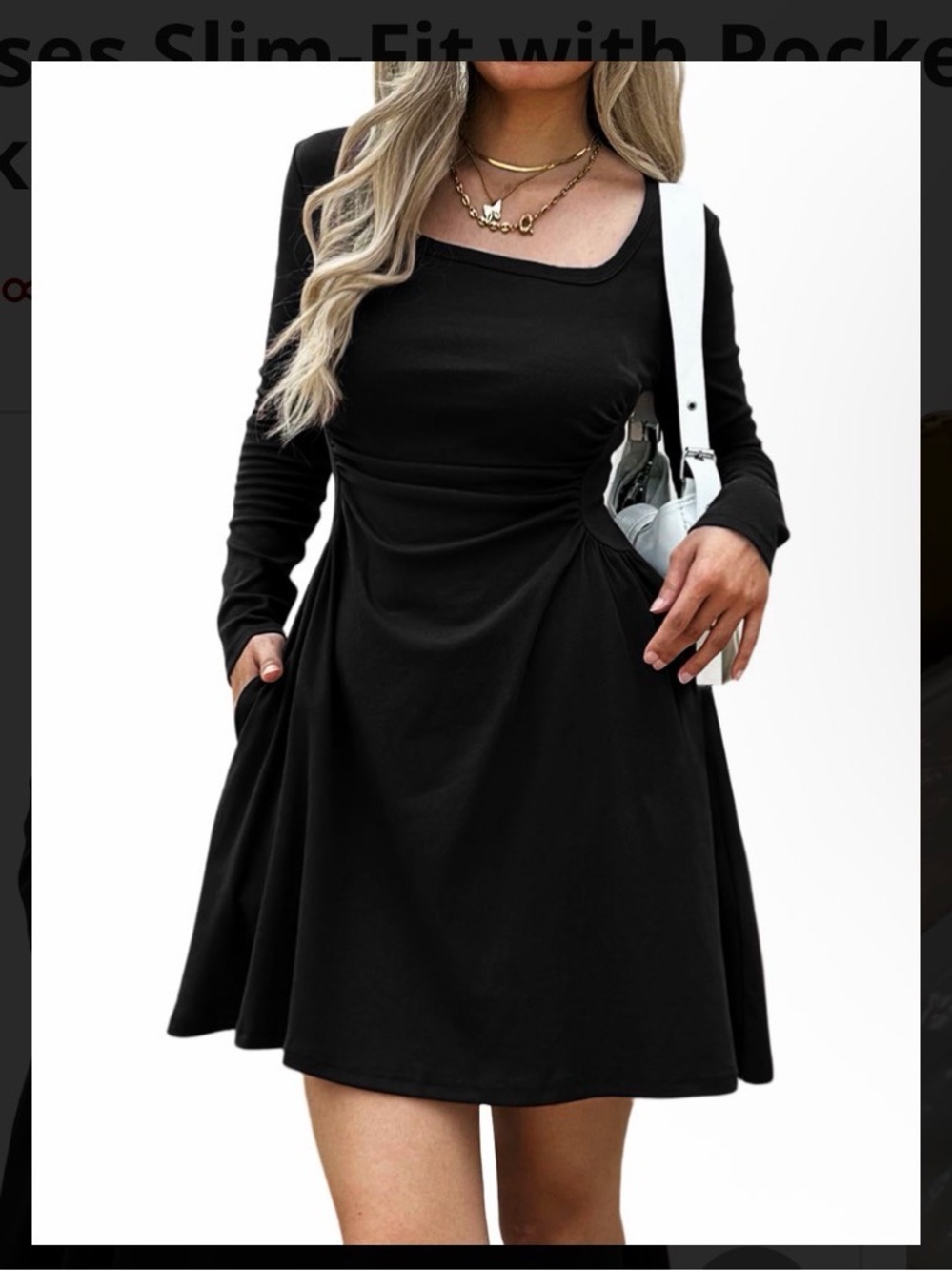 Classic Black Long-Sleeve A-Line Dress Medium